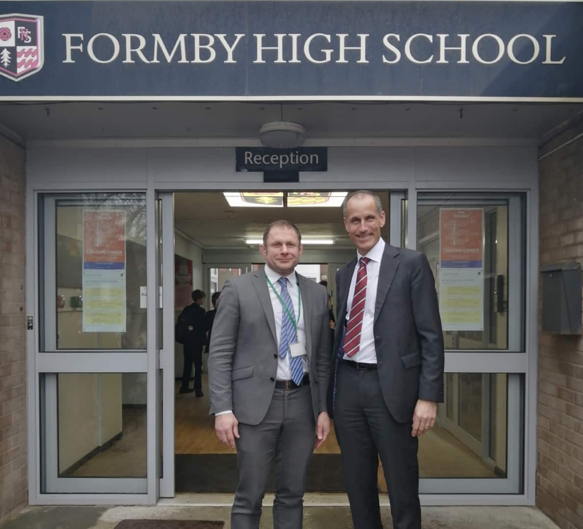 Headteacher Dominic Mackenzie and Bill Esterson MP at Formby High School